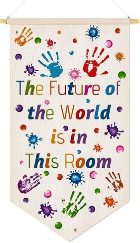 The Future Of The World Is In This Room - Hanging Pennant Wall Sign Flag Banner Decor Gift for Kids Boy Teen Bedroom Playroom Front Door Birthday Christmas Gift 11.81"x21.65" in Saudi Arabia