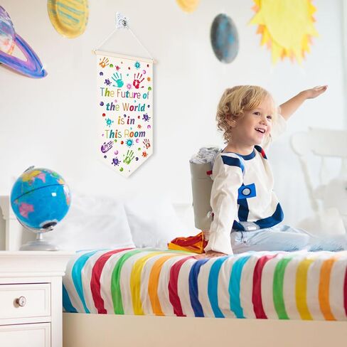 The Future Of The World Is In This Room - Hanging Pennant Wall Sign Flag Banner Decor Gift for Kids Boy Teen Bedroom Playroom Front Door Birthday Christmas Gift 11.81"x21.65" in Saudi Arabia