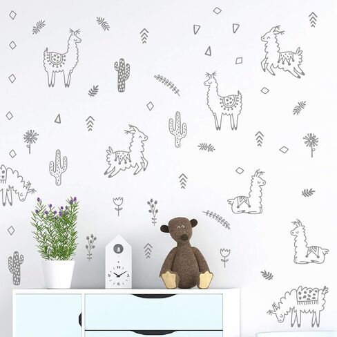 Alpaca Animal and Cactus Wall Decal. Peel and Stick for for Kids, Baby Bedroom Nursery and Living Room. 50 pcs Vinyl Wall Stickers (Gold) in Saudi Arabia