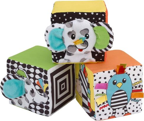 Sassy Baby Eli Elephant, Zebra and Monkey Multi-Colored Developmental Plush Baby Blocks, Set of Three with Crinkle, Mirror and Chime in Saudi Arabia