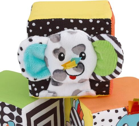 Sassy Baby Eli Elephant, Zebra and Monkey Multi-Colored Developmental Plush Baby Blocks, Set of Three with Crinkle, Mirror and Chime in Saudi Arabia