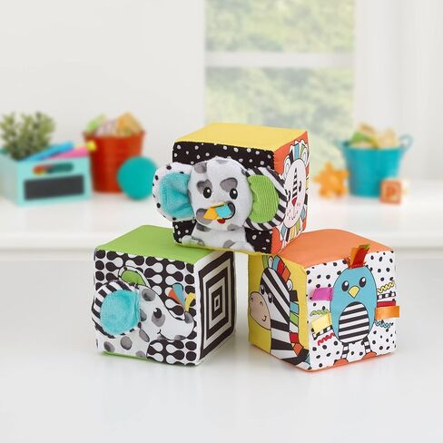 Sassy Baby Eli Elephant, Zebra and Monkey Multi-Colored Developmental Plush Baby Blocks, Set of Three with Crinkle, Mirror and Chime in Saudi Arabia