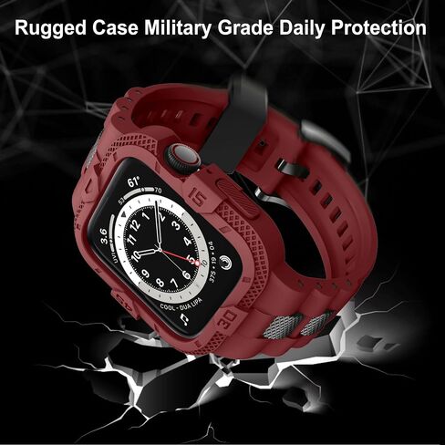 GELISHI Bands Compatible for Apple Watch Band 45mm 44mm 42mm, Men Sport Rugged Band with Protective Case for Watch Series 9 8 7/Series 6 SE 5 4 3, Beige in Kuwait