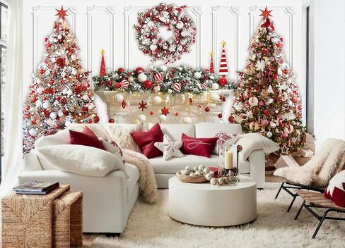 Christmas Photo Backdrop 7x5FT Red White Christmas Tree Fireplace Photography Background for Xmas Family Winter New Year Eve Holiday Party Decorations Banner 82x59 inch in Saudi Arabia
