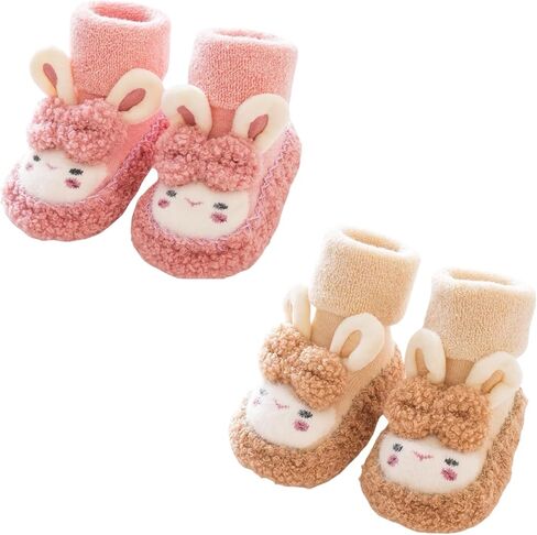 Baby Sock Shoes Baby Non-Slip Warm Walking Shoes Infant Non-Skid Slippers with Grips Boys Girls Cartoon Sneakers 2 Pairs in Kuwait