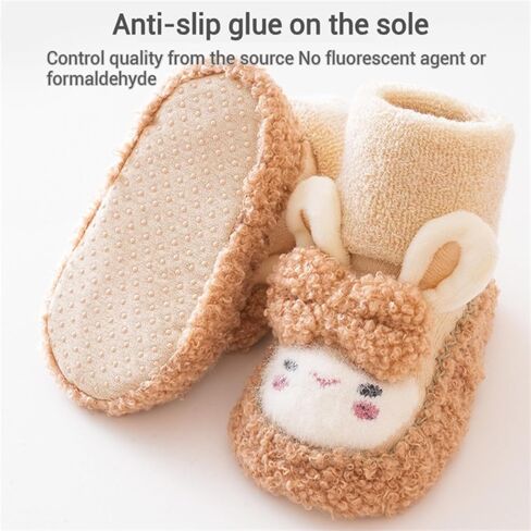 Baby Sock Shoes Baby Non-Slip Warm Walking Shoes Infant Non-Skid Slippers with Grips Boys Girls Cartoon Sneakers 2 Pairs in Kuwait