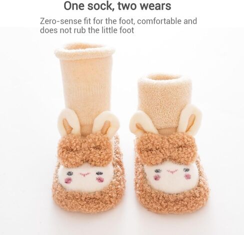 Baby Sock Shoes Baby Non-Slip Warm Walking Shoes Infant Non-Skid Slippers with Grips Boys Girls Cartoon Sneakers 2 Pairs in Kuwait