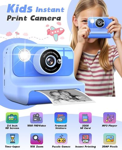 Kids Camera Instant Print, 2.4 Inch Screen Instant Cameras for Kids, Christmas Birthday Gifts Toys Camera for Toddler Girls Boys Age 3-12-Pink in Saudi Arabia