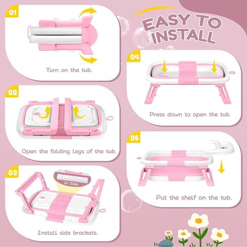 Collapsible Baby Bathtub for Newborn to Toddler, Portable Foldable Baby Bathtub with Soft Cushion and Water Thermometer,No-Slip Hanging Travel Baby Bathtub for Infants 0-36 Months,SalviaBlue in Saudi Arabia
