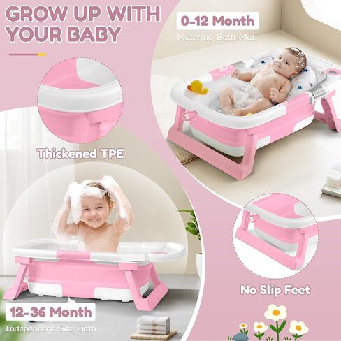 Collapsible Baby Bathtub for Newborn to Toddler, Portable Foldable Baby Bathtub with Soft Cushion and Water Thermometer,No-Slip Hanging Travel Baby Bathtub for Infants 0-36 Months,SalviaBlue in Saudi Arabia