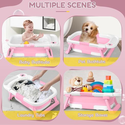Collapsible Baby Bathtub for Newborn to Toddler, Portable Foldable Baby Bathtub with Soft Cushion and Water Thermometer,No-Slip Hanging Travel Baby Bathtub for Infants 0-36 Months,SalviaBlue in Saudi Arabia