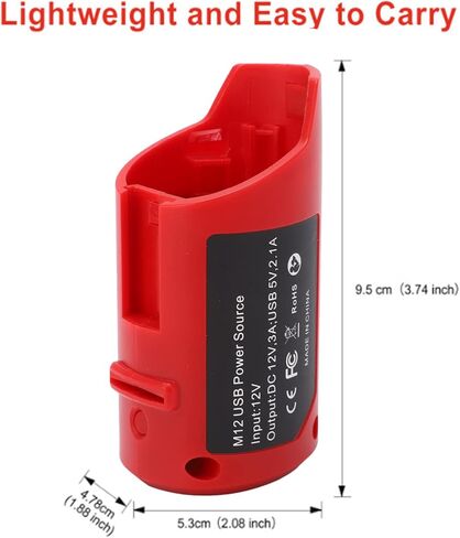 بطارية M12، شاحن بطارية M12 USB أداء مستقر، آمن، موثوق به، نوعان من المخرجات، أداة شحن بطارية USB DC12V in Kuwait