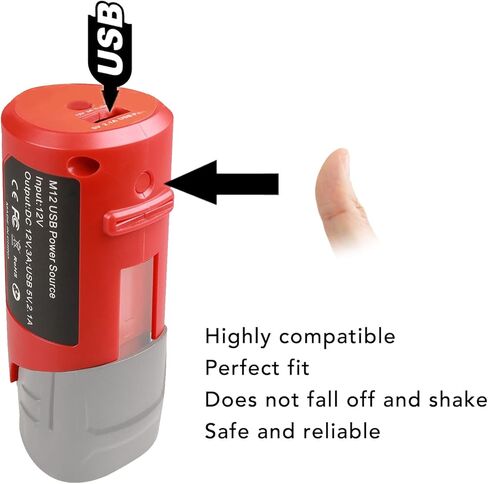 بطارية M12، شاحن بطارية M12 USB أداء مستقر، آمن، موثوق به، نوعان من المخرجات، أداة شحن بطارية USB DC12V in Kuwait