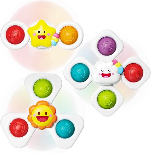 SpringFlower Suction Cup Spinner Toys, Baby Bath Toys for 12 18 Months Boy&Girl, Sensory Toys Bath Toys Travel Table Toy for Toddlers, Birthday Baby Gifts for 1 2 3 Year Old Toddler in Kuwait