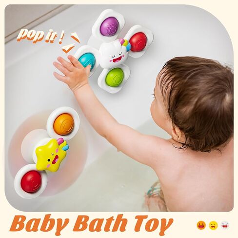 SpringFlower Suction Cup Spinner Toys, Baby Bath Toys for 12 18 Months Boy&Girl, Sensory Toys Bath Toys Travel Table Toy for Toddlers, Birthday Baby Gifts for 1 2 3 Year Old Toddler in Kuwait