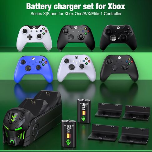 Xbox Controller Charging Stand with 2x5520mWh Battery for Xbox One/Xbox Series X/S Controller,Charger Station for Rechargeable Xbox One Controller Battery Pack with 4 Covers-Xbox Accessories White in Kuwait
