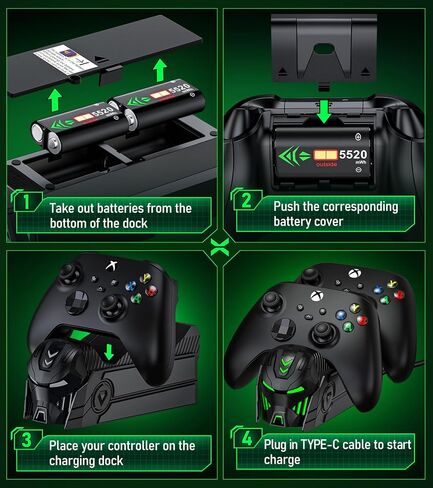 Xbox Controller Charging Stand with 2x5520mWh Battery for Xbox One/Xbox Series X/S Controller,Charger Station for Rechargeable Xbox One Controller Battery Pack with 4 Covers-Xbox Accessories White in Kuwait