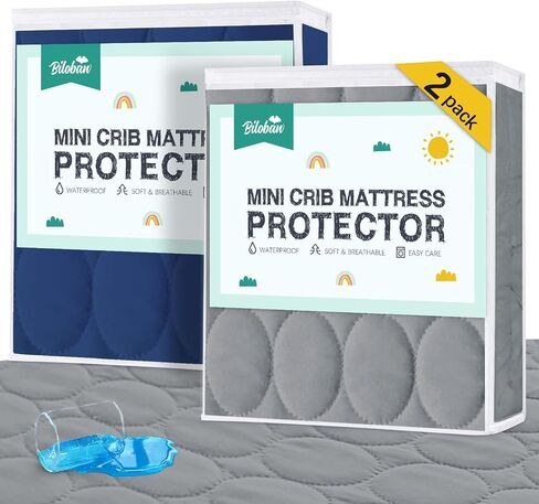 Mini Crib Mattress Protector Sheets Waterproof 2 Pack, Quilted Pack and Play Mattress Pad Cover Fits for Baby Mini Crib/Playen/Pack and Play Mattress, Grey & Pink, 38"x24" in Saudi Arabia