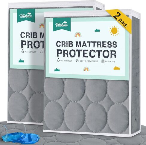 Mini Crib Mattress Protector Sheets Waterproof 2 Pack, Quilted Pack and Play Mattress Pad Cover Fits for Baby Mini Crib/Playen/Pack and Play Mattress, Grey & Pink, 38"x24" in Saudi Arabia