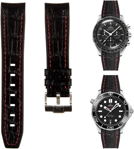 أحزمة ساعة من مطاط السيليكون الفاخر بنهايات منحنية منقوشة على شكل تمساح - متوافقة مع ساعة أوميغا سواتش مونواتش، تيودور بلاك باي، رولكس - 20 ملم، 22 ملم - أحزمة ساعة مطاطية مقاومة للماء منقوشة على شكل تمساح in Kuwait
