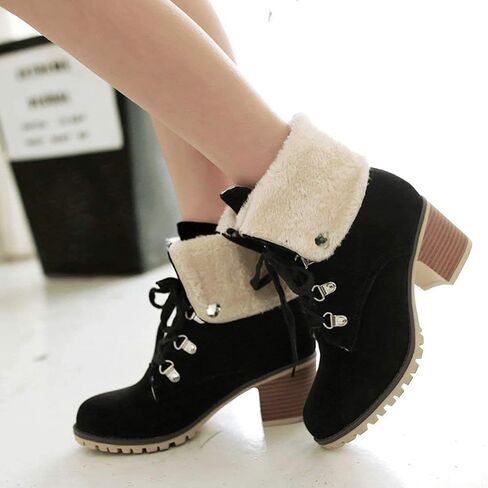 SO SIMPOK إمرأة الدانتيل يصل الفراء الشتاء الثلوج الأحذية كتلة كعب حذاء من الجلد الدافئة الجلد المدبوغ في الهواء الطلق مكتنزة كعب الجوارب السوداء in Kuwait