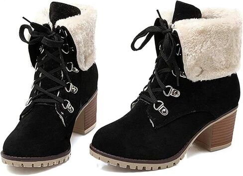 SO SIMPOK إمرأة الدانتيل يصل الفراء الشتاء الثلوج الأحذية كتلة كعب حذاء من الجلد الدافئة الجلد المدبوغ في الهواء الطلق مكتنزة كعب الجوارب السوداء in Kuwait