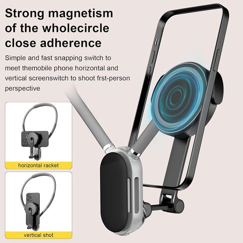 Magnetic Neck Mount for Phones, Neck Cell Phone Holder POV/Vlog Selfie Mount Hand Free Phone Neck Holder Chest Stand Strap Video Recording for iPhone 15 14 13 12 Series Android Phones (Grey) in Saudi Arabia