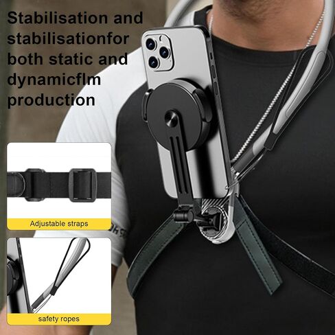 Magnetic Neck Mount for Phones, Neck Cell Phone Holder POV/Vlog Selfie Mount Hand Free Phone Neck Holder Chest Stand Strap Video Recording for iPhone 15 14 13 12 Series Android Phones (Grey) in Saudi Arabia