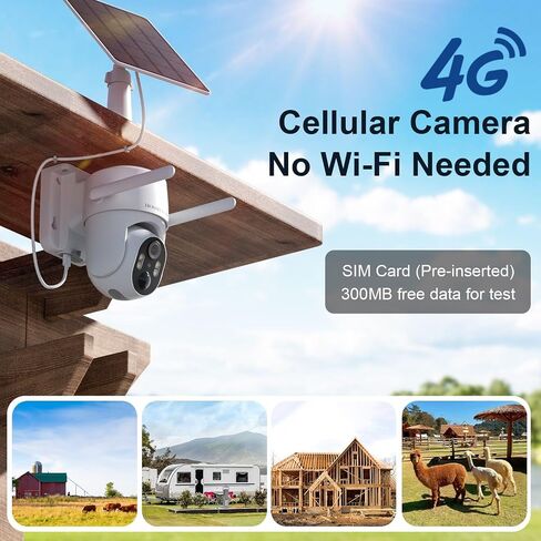 No WIFI Security Camera No Internet Needed, 4G LTE Cellular Security Camera Outdoor Wireless, Solar Power Security Camera Outside, PIR Sensor, 2K Color Night Vision, 360View, 2-Way Talk, IP66 in Kuwait