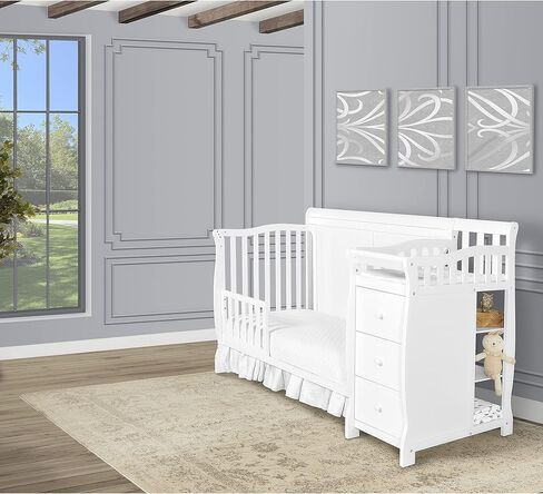 سرير أطفال برودي 5 في 1 قابل للتحويل من Dream On Me باللون الأبيض مع تغيير وأدراج واسعة وطاولة تغيير قابلة للفصل ووسادة تغيير مقاس 1 بوصة in Kuwait