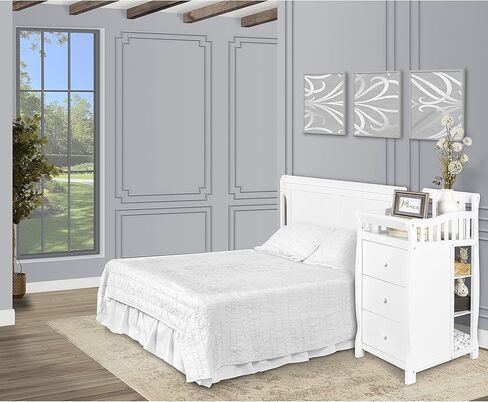 سرير أطفال برودي 5 في 1 قابل للتحويل من Dream On Me باللون الأبيض مع تغيير وأدراج واسعة وطاولة تغيير قابلة للفصل ووسادة تغيير مقاس 1 بوصة in Kuwait