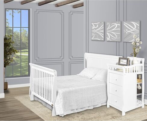 سرير أطفال برودي 5 في 1 قابل للتحويل من Dream On Me باللون الأبيض مع تغيير وأدراج واسعة وطاولة تغيير قابلة للفصل ووسادة تغيير مقاس 1 بوصة in Kuwait