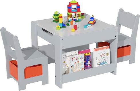 Kids Table and Chair Set, 4 in 1 Wooden Activity Table & 2 Chairs with Storage Drawer Detachable Tabletop for Toddlers Kids Drawing, Reading, Crafts, Art,Homework, Nursery, Playroom in Saudi Arabia