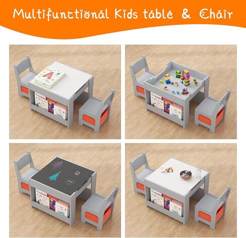 Kids Table and Chair Set, 4 in 1 Wooden Activity Table & 2 Chairs with Storage Drawer Detachable Tabletop for Toddlers Kids Drawing, Reading, Crafts, Art,Homework, Nursery, Playroom in Saudi Arabia