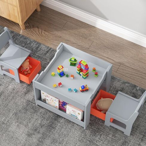 Kids Table and Chair Set, 4 in 1 Wooden Activity Table & 2 Chairs with Storage Drawer Detachable Tabletop for Toddlers Kids Drawing, Reading, Crafts, Art,Homework, Nursery, Playroom in Saudi Arabia