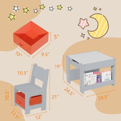 Kids Table and Chair Set, 4 in 1 Wooden Activity Table & 2 Chairs with Storage Drawer Detachable Tabletop for Toddlers Kids Drawing, Reading, Crafts, Art,Homework, Nursery, Playroom in Saudi Arabia
