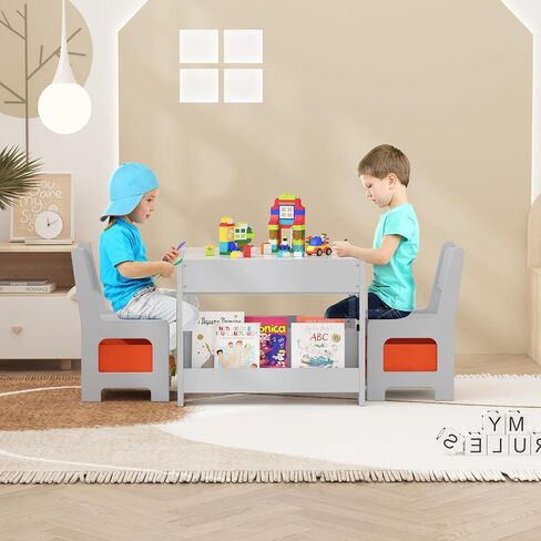 Kids Table and Chair Set, 4 in 1 Wooden Activity Table & 2 Chairs with Storage Drawer Detachable Tabletop for Toddlers Kids Drawing, Reading, Crafts, Art,Homework, Nursery, Playroom in Saudi Arabia