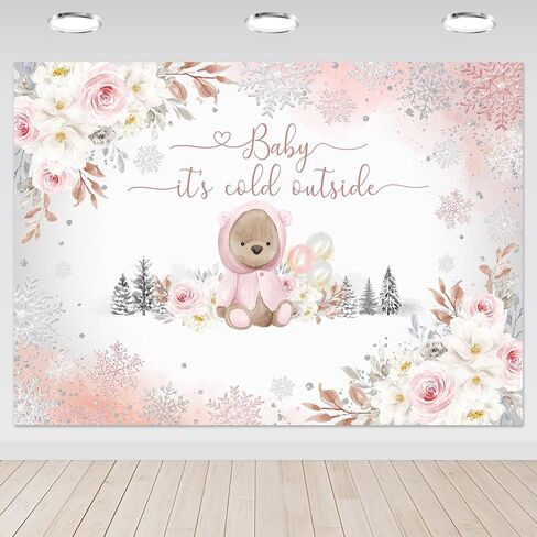 Avezano Winter Bear Baby Shower Backdrop for Girls Baby It's Cold Outside Party Decorations Photography Background We can Bearly Wait Pink Snowflakes Baby Shower Photoshoot (7x5ft) in Saudi Arabia