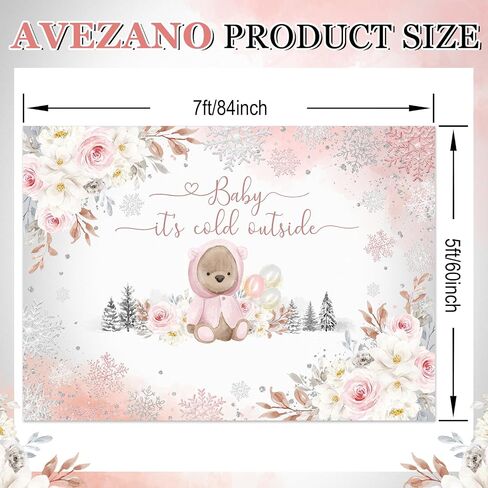 Avezano Winter Bear Baby Shower Backdrop for Girls Baby It's Cold Outside Party Decorations Photography Background We can Bearly Wait Pink Snowflakes Baby Shower Photoshoot (7x5ft) in Saudi Arabia
