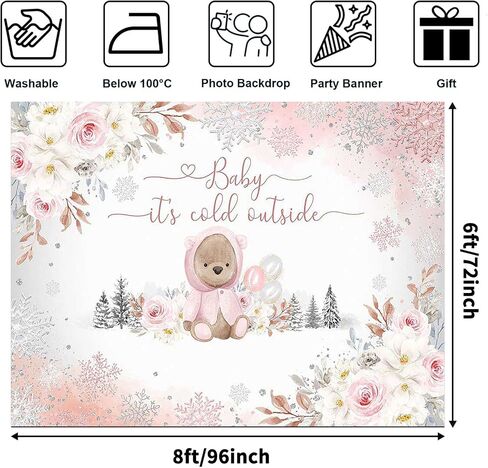 Avezano Winter Bear Baby Shower Backdrop for Girls Baby It's Cold Outside Party Decorations Photography Background We can Bearly Wait Pink Snowflakes Baby Shower Photoshoot (7x5ft) in Saudi Arabia