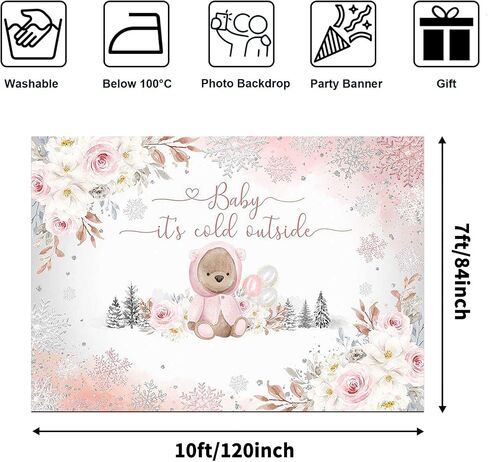 Avezano Winter Bear Baby Shower Backdrop for Girls Baby It's Cold Outside Party Decorations Photography Background We can Bearly Wait Pink Snowflakes Baby Shower Photoshoot (7x5ft) in Saudi Arabia