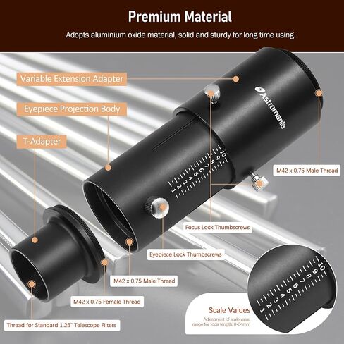 Astromania Telescope Photo Adapter Extendable Camera Adapter with T Adapter | For Prime-Focus & Eyepiece-Projection, Fit Canon Nikon SLR Camera Astrophotography, For 1.25" Eyepiece Astronomical Telescope in Saudi Arabia