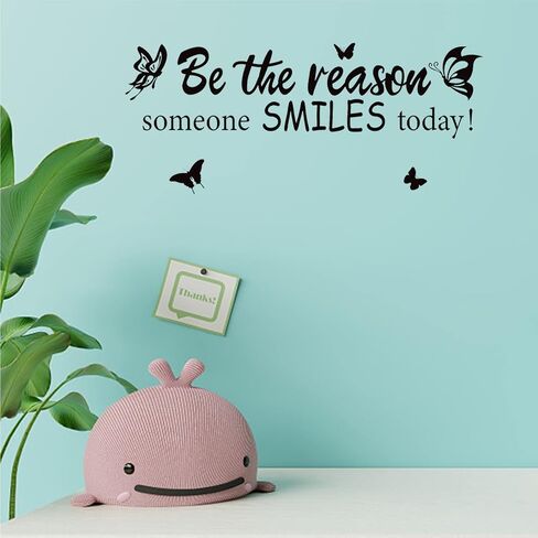 ملصق جداري من PLIGREAT Be the Reason Someone Smiles Today Quotes، ملصقات جدارية من الفينيل قابلة للإزالة وقابلة للتقشير واللصق لغرفة الأطفال وغرفة اللعب وغرفة المعيشة وأبواب الحائط وتزيين المدخل والردهة وديكور فني جداري in Kuwait