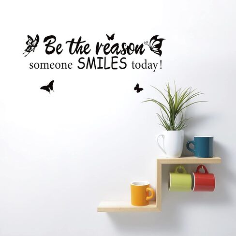 ملصق جداري من PLIGREAT Be the Reason Someone Smiles Today Quotes، ملصقات جدارية من الفينيل قابلة للإزالة وقابلة للتقشير واللصق لغرفة الأطفال وغرفة اللعب وغرفة المعيشة وأبواب الحائط وتزيين المدخل والردهة وديكور فني جداري in Kuwait