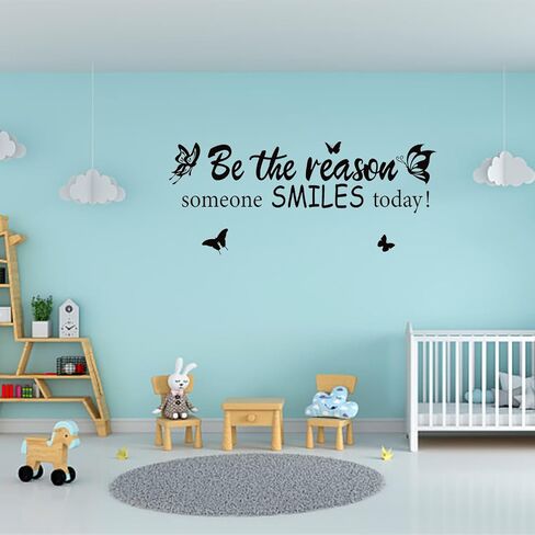 ملصق جداري من PLIGREAT Be the Reason Someone Smiles Today Quotes، ملصقات جدارية من الفينيل قابلة للإزالة وقابلة للتقشير واللصق لغرفة الأطفال وغرفة اللعب وغرفة المعيشة وأبواب الحائط وتزيين المدخل والردهة وديكور فني جداري in Kuwait