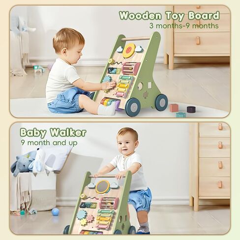 Baby Walker Push Toys, Montessori Walkers for Baby 6-12 Months, Wooden Walking Toys Activity Center for 1 Year Old Girl Boys Gifts in Kuwait