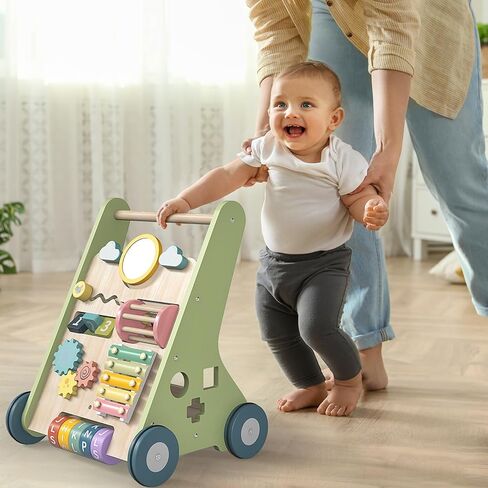 Baby Walker Push Toys, Montessori Walkers for Baby 6-12 Months, Wooden Walking Toys Activity Center for 1 Year Old Girl Boys Gifts in Kuwait