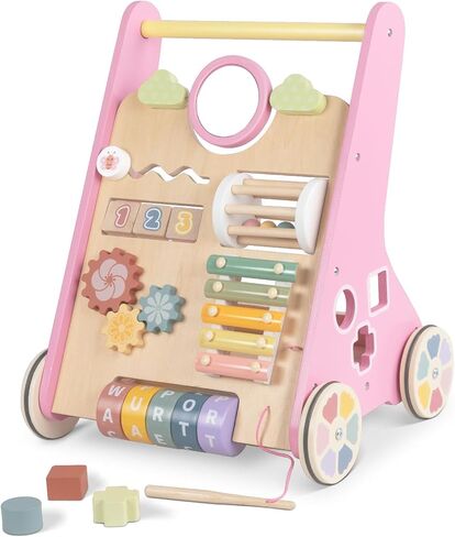 Baby Walker Push Toys, Montessori Walkers for Baby 6-12 Months, Wooden Walking Toys Activity Center for 1 Year Old Girl Boys Gifts in Kuwait