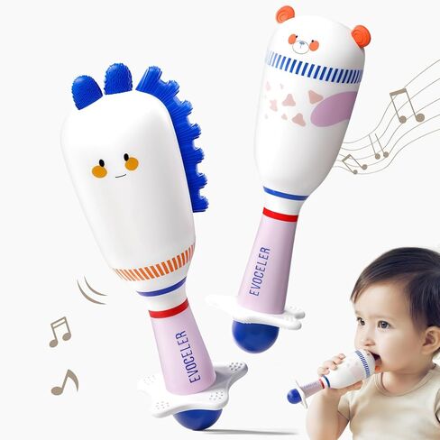 Evoceler Baby Rattles Shaker Toy, 2 Pack Musical Instruments, Soft Silicone Rattle Toys, Perfect Size for Grasp and Shake,Dinosaur Toy for 0+M in Saudi Arabia