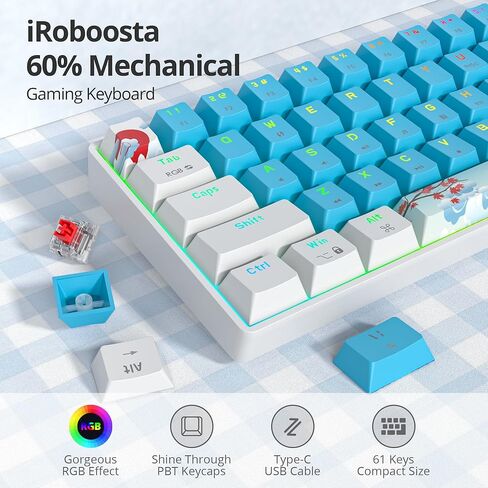 60% Mechanical Keyboard Green, Compact 60 Percent Gaming Keyboard RGB Backlit, 61 Keys Red Switches Mini Keyboard, USB Wired Office Keyboard for Windows Mac Laptop PC (61 Matcha) in Kuwait